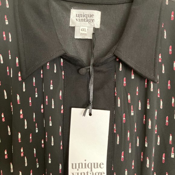 Unique Vintage Lipstick Print Button Up Peggy Swing Dress Plus Size 4X - Picture 3 of 5